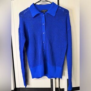 Rag & Bone Blue Mesh Knit Button Front Cardigan Collared Top XXS